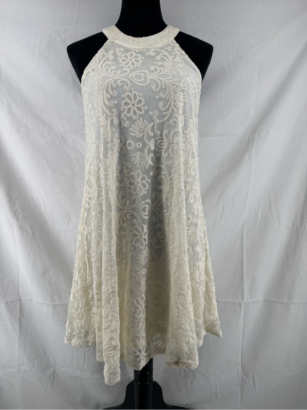 Cream Lace Halter‎ Mini Dress